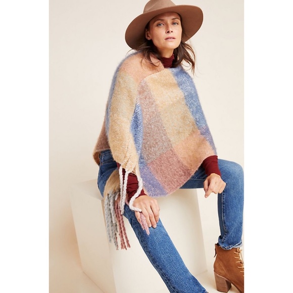 Anthropologie Accessories - Anthropologie Mattie Plaid Fringe Pullover Poncho